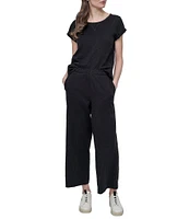 DKNY Sport by Donna Karan Slub Ankle Length Wide Leg Pants