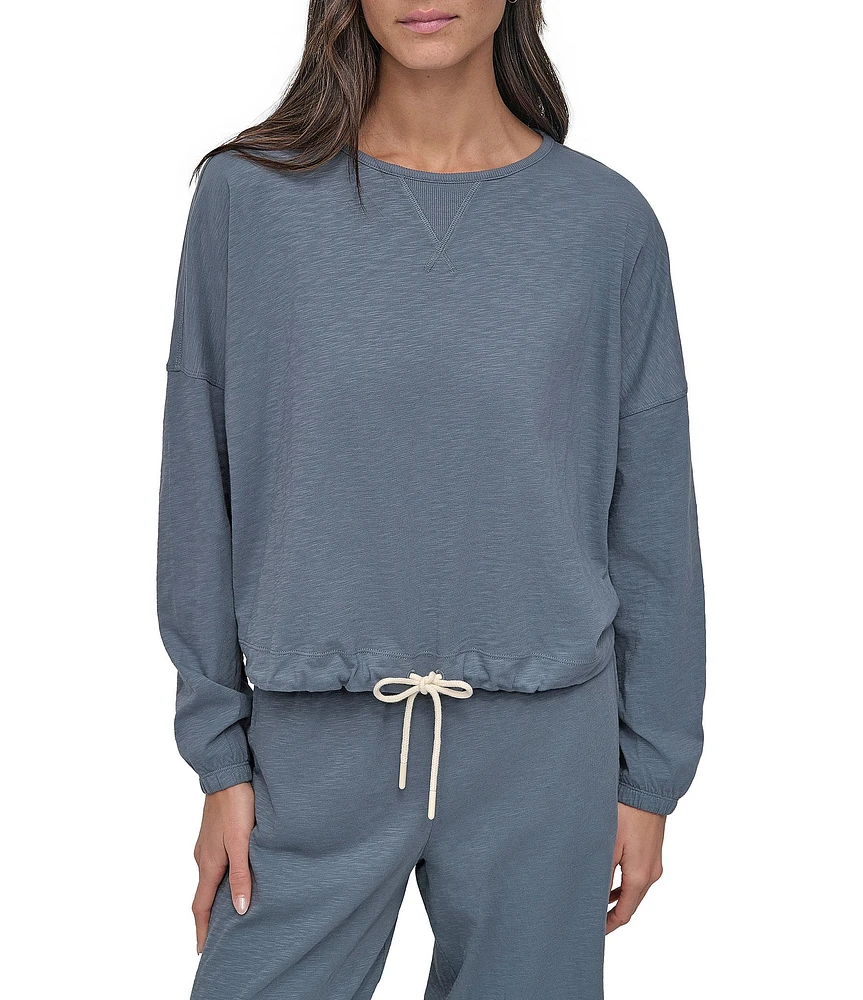DKNY Sport by Donna Karan Tie Front Slub Crew Neck Long Sleeve Pullover