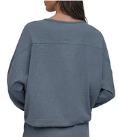 DKNY Sport by Donna Karan Tie Front Slub Crew Neck Long Sleeve Pullover