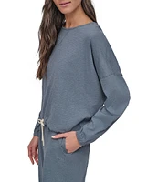 DKNY Sport by Donna Karan Tie Front Slub Crew Neck Long Sleeve Pullover