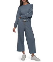 DKNY Sport by Donna Karan Tie Front Slub Crew Neck Long Sleeve Pullover