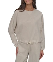DKNY Sport by Donna Karan Tie Front Slub Crew Neck Long Sleeve Pullover