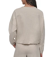 DKNY Sport by Donna Karan Tie Front Slub Crew Neck Long Sleeve Pullover