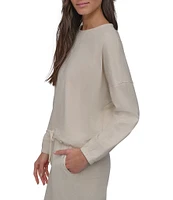 DKNY Sport by Donna Karan Tie Front Slub Crew Neck Long Sleeve Pullover