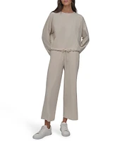 DKNY Sport by Donna Karan Tie Front Slub Crew Neck Long Sleeve Pullover