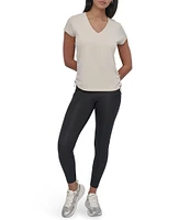 DKNY Sport by Donna Karan V Neck Short Sleeve Tech Ruched Side Seam Tee
