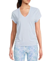 DKNY Sport by Donna Karan V Neck Short Sleeve Tech Ruched Side Seam Tee