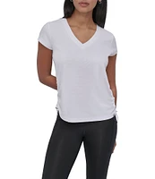 DKNY Sport by Donna Karan V Neck Short Sleeve Tech Ruched Side Seam Tee