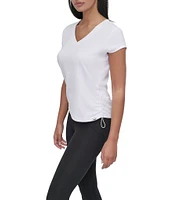DKNY Sport by Donna Karan V Neck Short Sleeve Tech Ruched Side Seam Tee