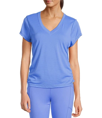 DKNY Sport by Donna Karan V Neck Short Sleeve Tech Ruched Side Seam Tee