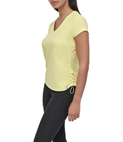 DKNY Sport by Donna Karan V Neck Short Sleeve Tech Ruched Side Seam Tee
