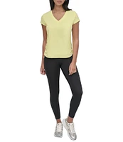 DKNY Sport by Donna Karan V Neck Short Sleeve Tech Ruched Side Seam Tee