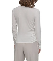 DKNY Sport by Donna Karen Platinum Ribbed Crew Neck Long Sleeve Side Ruching Top