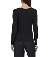 DKNY Sport by Donna Karen Platinum Ribbed Crew Neck Long Sleeve Side Ruching Top