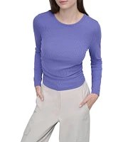 DKNY Sport by Donna Karen Platinum Ribbed Crew Neck Long Sleeve Side Ruching Top