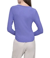 DKNY Sport by Donna Karen Platinum Ribbed Crew Neck Long Sleeve Side Ruching Top