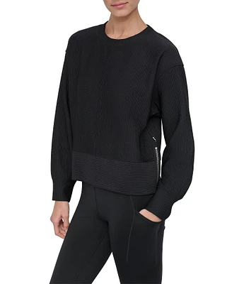 DKNY Sport by Donna Karen Tech Ottoman Crew Neck Long Sleeve Side Zipper Pullover