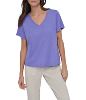 DKNY Sport by Donna Karen V-Neck Short Sleeve Slub Tee