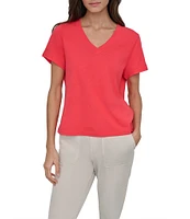 DKNY Sport by Donna Karen V-Neck Short Sleeve Slub Tee