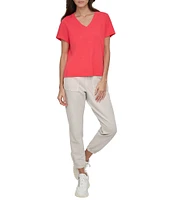 DKNY Sport by Donna Karen V-Neck Short Sleeve Slub Tee