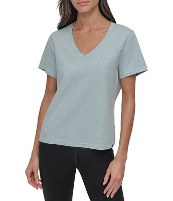 DKNY Sport by Donna Karen V-Neck Short Sleeve Slub Tee