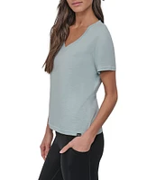 DKNY Sport by Donna Karen V-Neck Short Sleeve Slub Tee