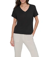 DKNY Sport by Donna Karen V-Neck Short Sleeve Slub Tee