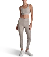 DKNY Sport by Donna Karan Embossed Interlock Grid Print High Waist Fitness Pull-On Tights