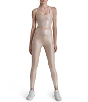 DKNY Sport by Donna Karan Foiled Fitness Shine High Waist 7/8 Tight Leggings