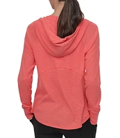 DKNY Sport by Donna Karan Long Sleeve Full Zip Mini Slub Waffle Pocketed Hoodie