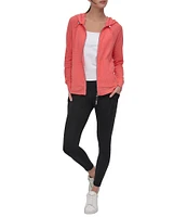 DKNY Sport by Donna Karan Long Sleeve Full Zip Mini Slub Waffle Pocketed Hoodie