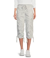 DKNY Sport by Donna Karan Peached Poplin Ribbed Waist Camo Print Convertible Cinched Cargo Capri Pull-On Pant