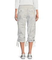 DKNY Sport by Donna Karan Peached Poplin Ribbed Waist Camo Print Convertible Cinched Cargo Capri Pull-On Pant