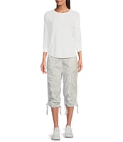 DKNY Sport by Donna Karan Peached Poplin Ribbed Waist Camo Print Convertible Cinched Cargo Capri Pull-On Pant