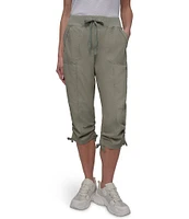 DKNY Sport by Donna Karan Peached Poplin Ribbed Waist Convertible Cinched Cargo Capri Pull-On Pant