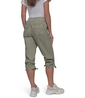 DKNY Sport by Donna Karan Peached Poplin Ribbed Waist Convertible Cinched Cargo Capri Pull-On Pant