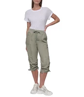DKNY Sport by Donna Karan Peached Poplin Ribbed Waist Convertible Cinched Cargo Capri Pull-On Pant
