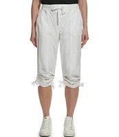 DKNY Sport by Donna Karan Peached Poplin Ribbed Waist Convertible Cinched Cargo Capri Pull-On Pant