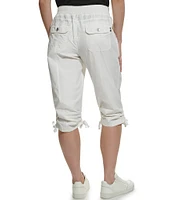 DKNY Sport by Donna Karan Peached Poplin Ribbed Waist Convertible Cinched Cargo Capri Pull-On Pant