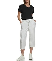 DKNY Sport by Donna Karan Peached Poplin Ribbed Waist Convertible Cinched Cargo Capri Pull-On Pant