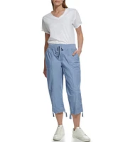 DKNY Sport by Donna Karan Peached Poplin Ribbed Waist Convertible Cinched Cargo Capri Pull-On Pant