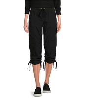 DKNY Sport by Donna Karan Peached Poplin Ribbed Waist Convertible Cinched Cargo Capri Pull-On Pant