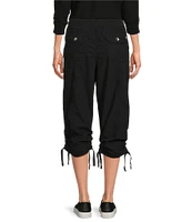 DKNY Sport by Donna Karan Peached Poplin Ribbed Waist Convertible Cinched Cargo Capri Pull-On Pant