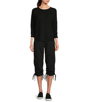 DKNY Sport by Donna Karan Peached Poplin Ribbed Waist Convertible Cinched Cargo Capri Pull-On Pant