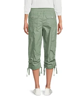 DKNY Sport by Donna Karan Peached Poplin Ribbed Waist Convertible Cinched Cargo Capri Pull-On Pant