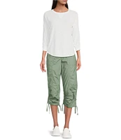 DKNY Sport by Donna Karan Peached Poplin Ribbed Waist Convertible Cinched Cargo Capri Pull-On Pant