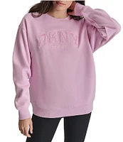 DKNY by Donna Karan Sport Varsity Satin Applique Satin Long Line Crew Neck Pullover