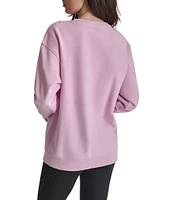 DKNY by Donna Karan Sport Varsity Satin Applique Satin Long Line Crew Neck Pullover