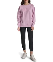 DKNY by Donna Karan Sport Varsity Satin Applique Satin Long Line Crew Neck Pullover