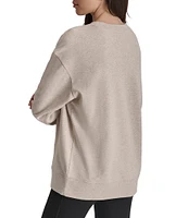 DKNY by Donna Karan Sport Varsity Satin Applique Satin Long Line Crew Neck Pullover